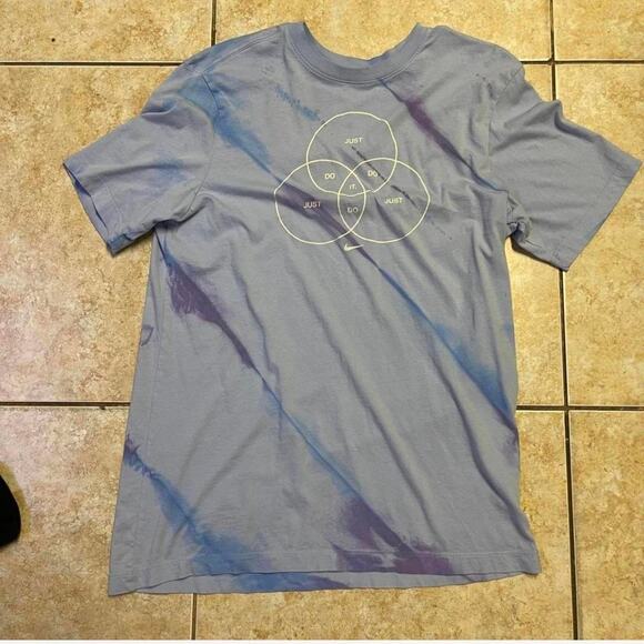 Nike Just Do It Graphic T-Shirt Tie Dye Blue Purple Casual Tee Top - Picture 1 of 1